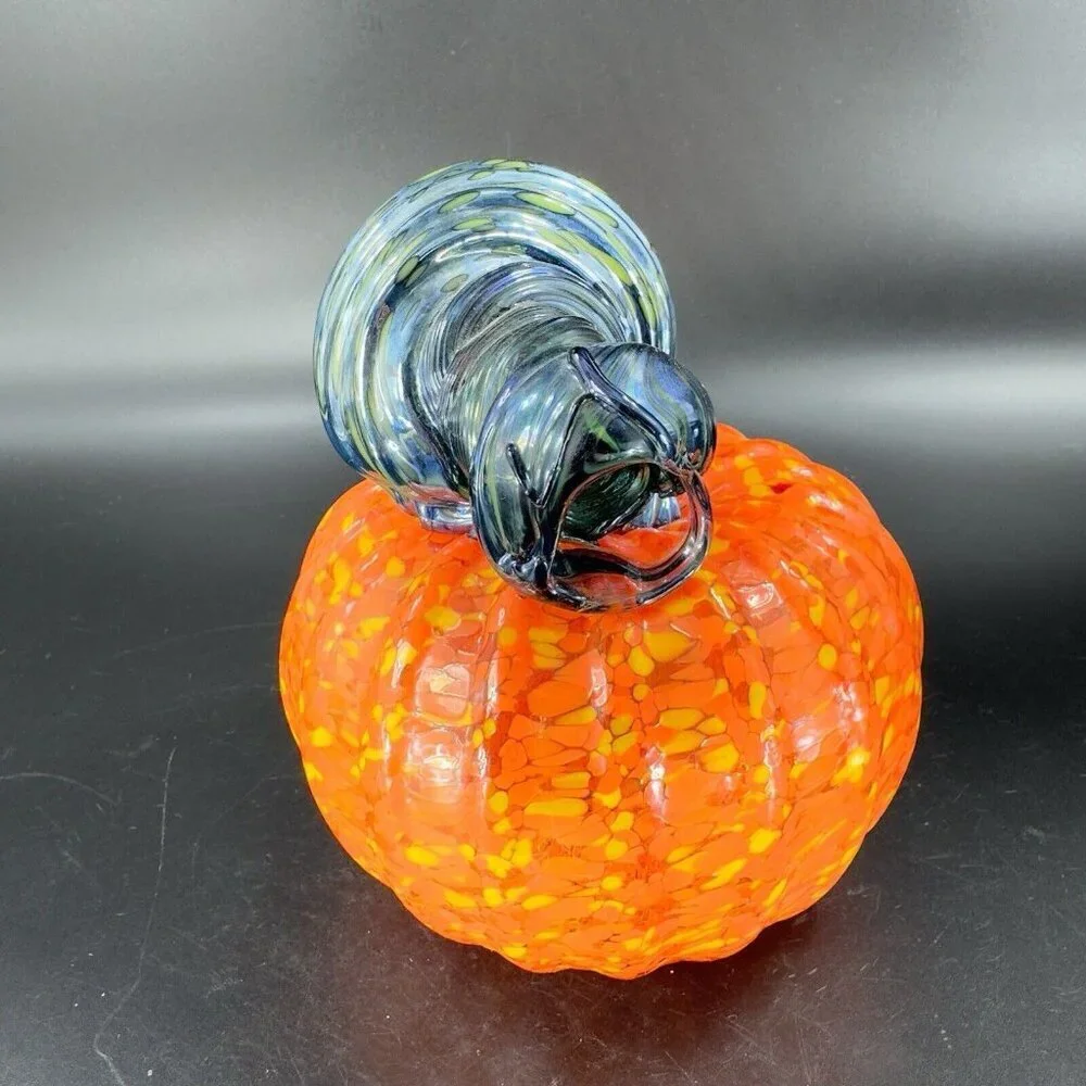 Hand Made Art‎ Glass Pumpkin Heavy Figure Paperweight Hand Blown Glass Decor VTG